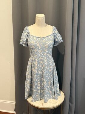 Altar'd State Light Blue Floral Puff Sleeve Mini Dress